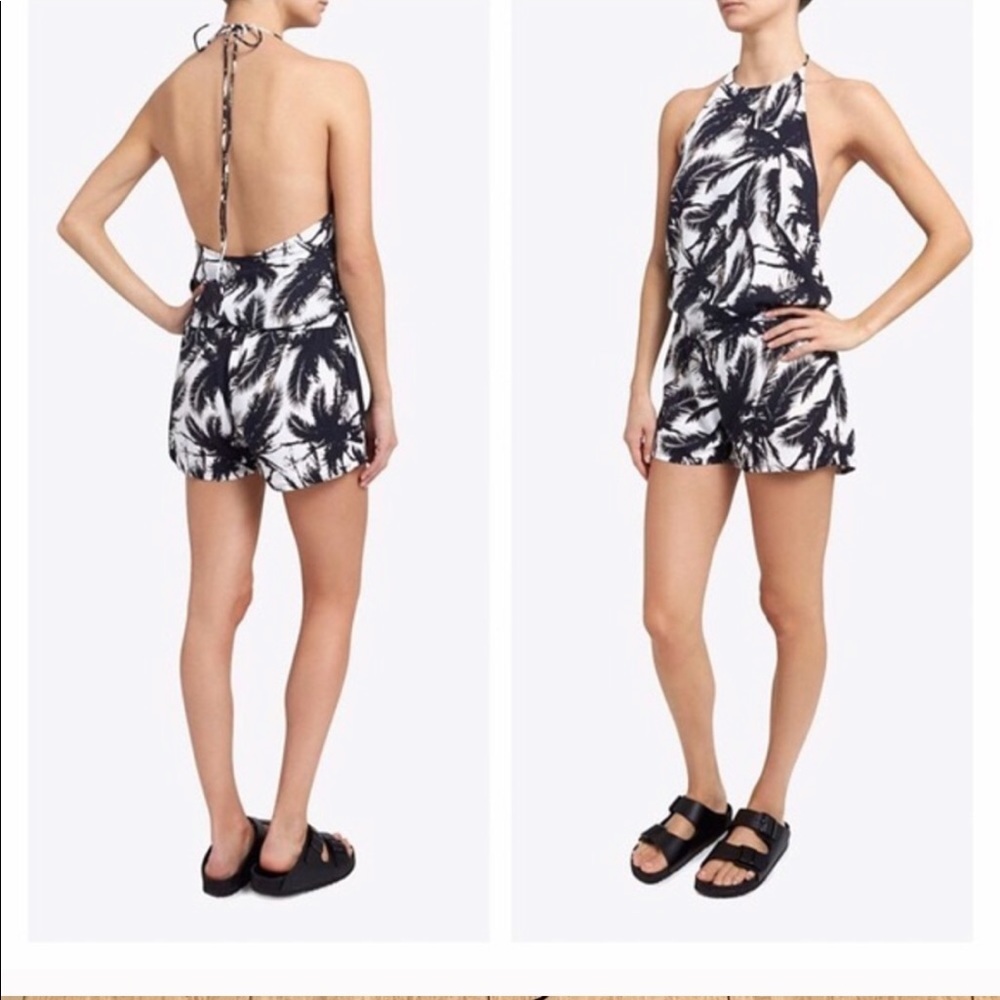 MIKOH White & Black Boho Palm Tree Romper B3